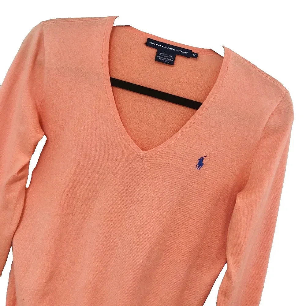 Ralph Lauren Sport Womens‎ M Pima Cotton Pullover Top Pony Ac Peach Preppy